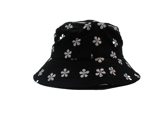CultureFly Black Daisy Floral Bucket Hat 100% Cotton Unisex One Size NWT0