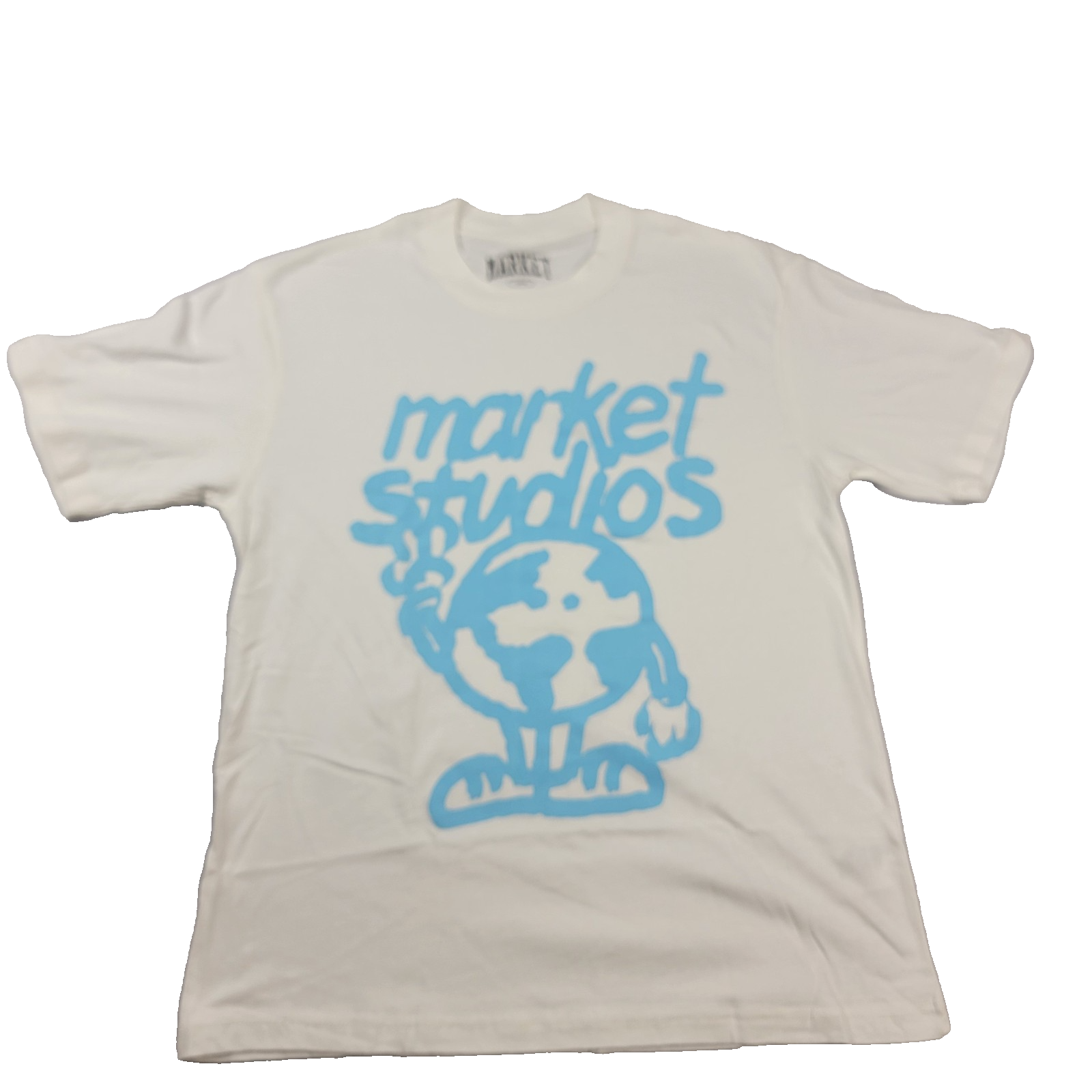 Market Studios Graphic Tee White Blue Globe Logo TShirt Men’s Large