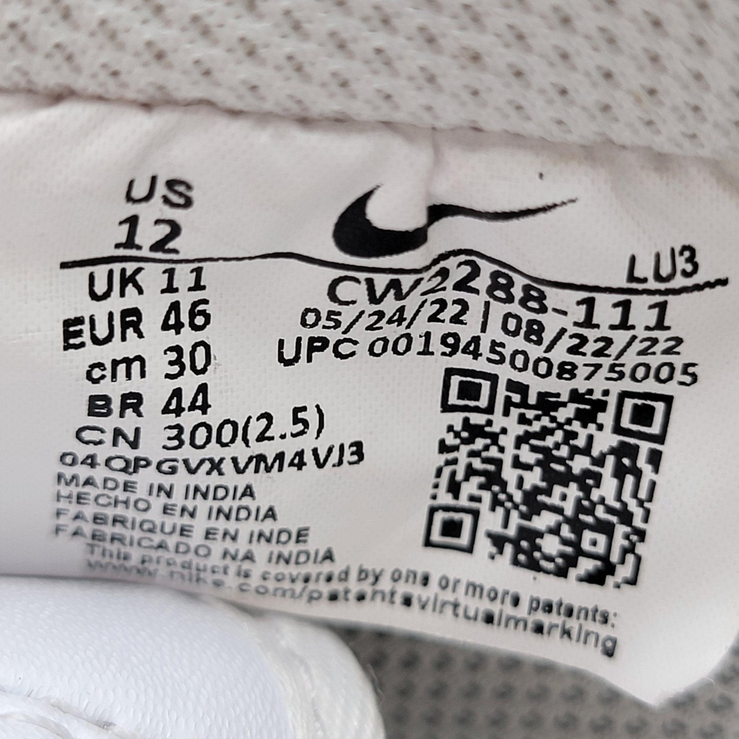 Nike Air Force 1 Mens Size 12 White CW2288111 Low Top Leather Sneakers