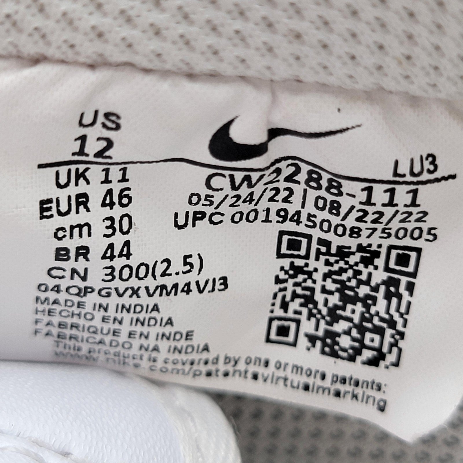 Nike Air Force 1 Mens Size 12 White CW2288111 Low Top Leather Sneakers