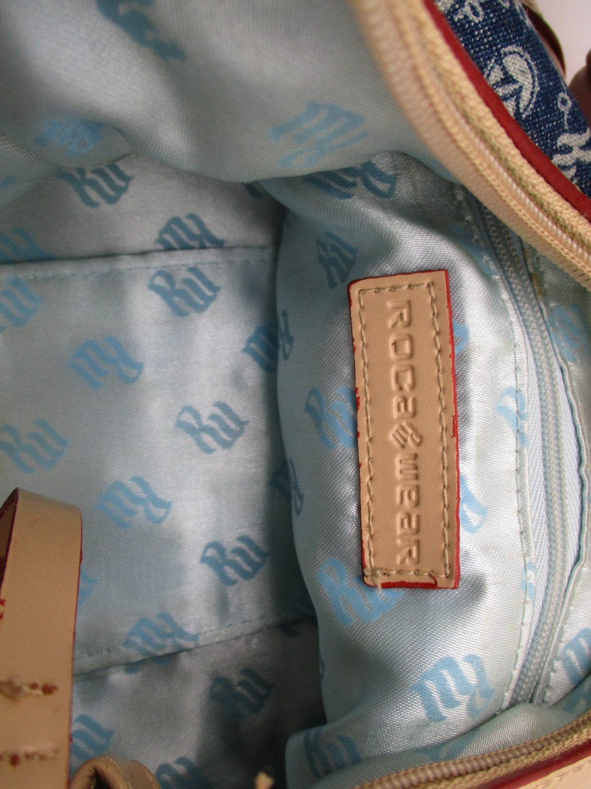 Rocawear Denim Shoulder Bag & Wallet Set Blue Monogram Logo Rhinestone Trim10