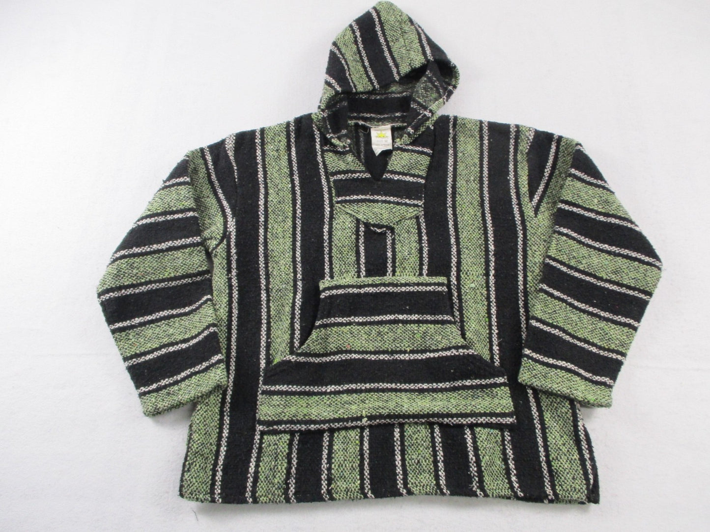 Sunspecs Hoodie Mens Medium Green Black Striped Pullover Knit Baja Pocket0