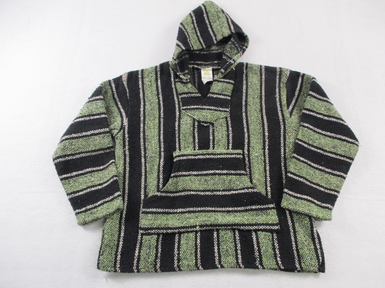 Sunspecs Hoodie Mens Medium Green Black Striped Pullover Knit Baja Pocket0