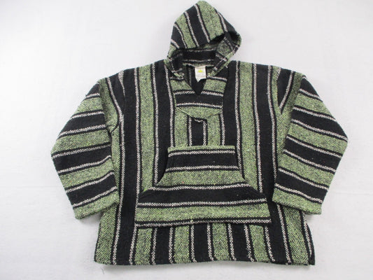 Sunspecs Hoodie Mens Medium Green Black Striped Pullover Knit Baja Pocket0