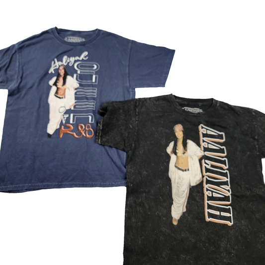 2 Pack Aaliyah Shirt Womens Small Blue & Black R&B Queen Graphic Tee