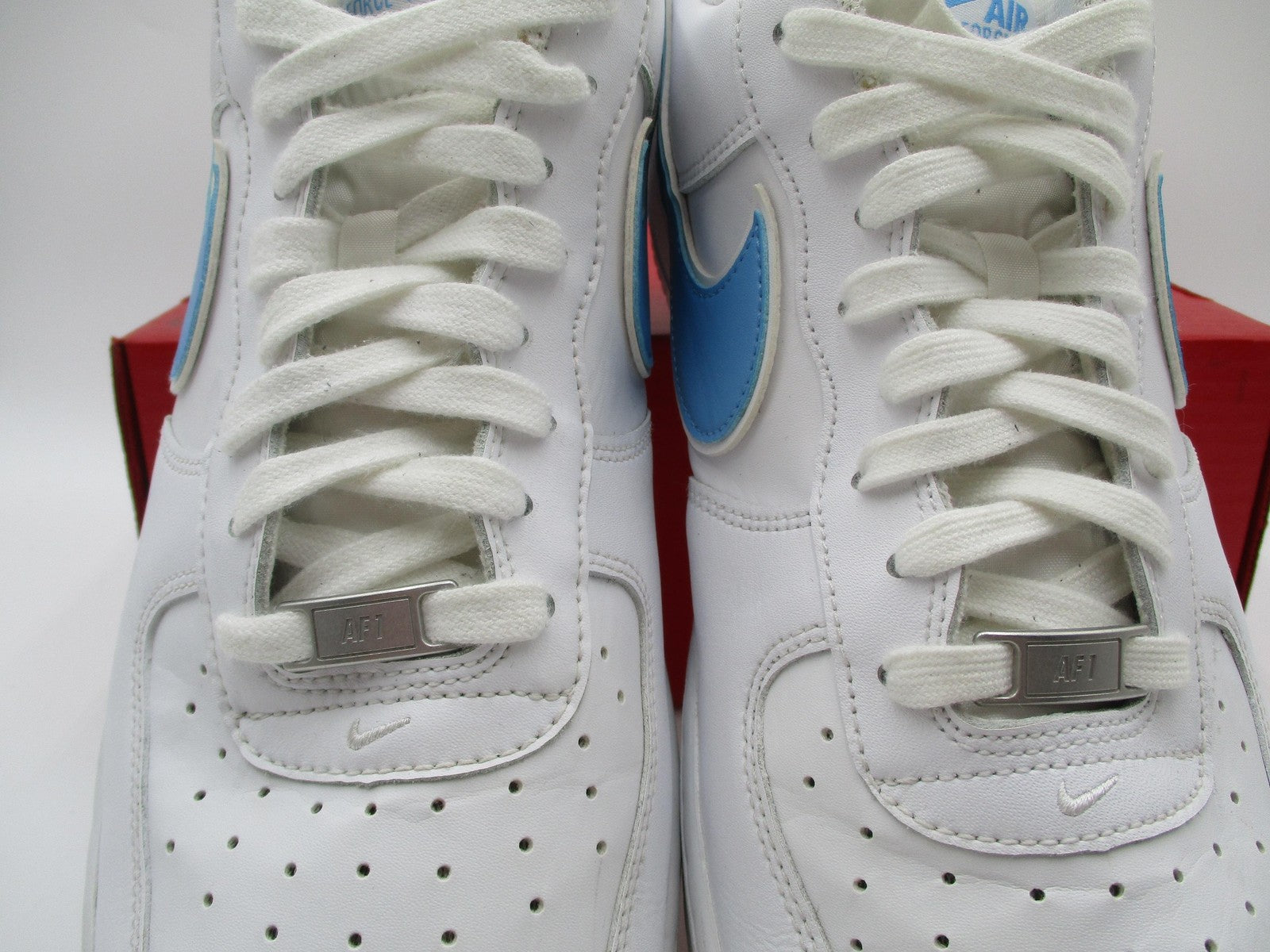 Nike Air Force 1 Low Shoes Men Sz 14 White Blue Leather Low Top AF1 Classic 1E78