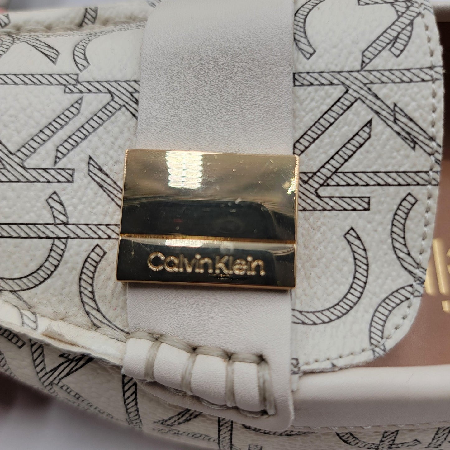 Calvin Klein Shoes Womens Size 9.5 Logo Loafers Beige White Lisa 34E9870
