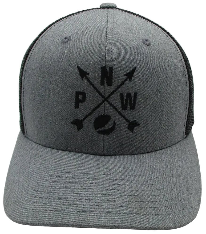 PNW Yupoong Hat Cap Snap Back Mens One Size Gray Black Trucker Mesh Embroidered0