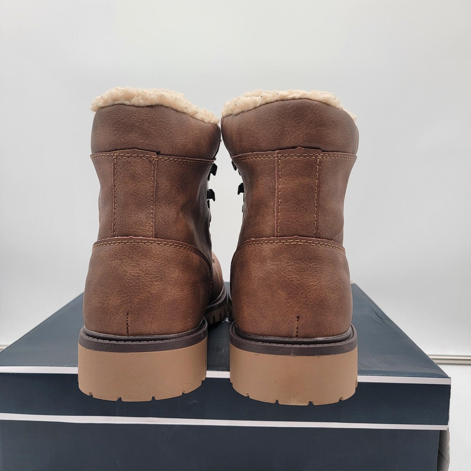 Club Room Boots Mens Size 12 Brown Faux Shearling Lined Kylerr Hiking Outdoor4