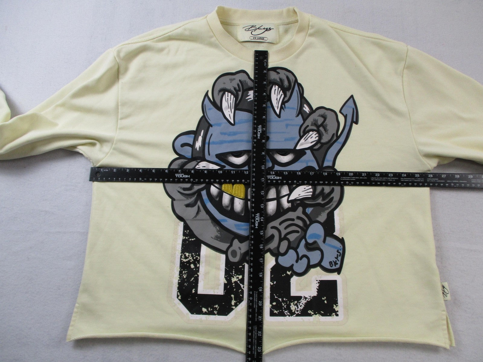 Bkys Sweatshirt Mens 2XL Yellow Fleece Pullover Crewneck Devil Graphic Cartoon4