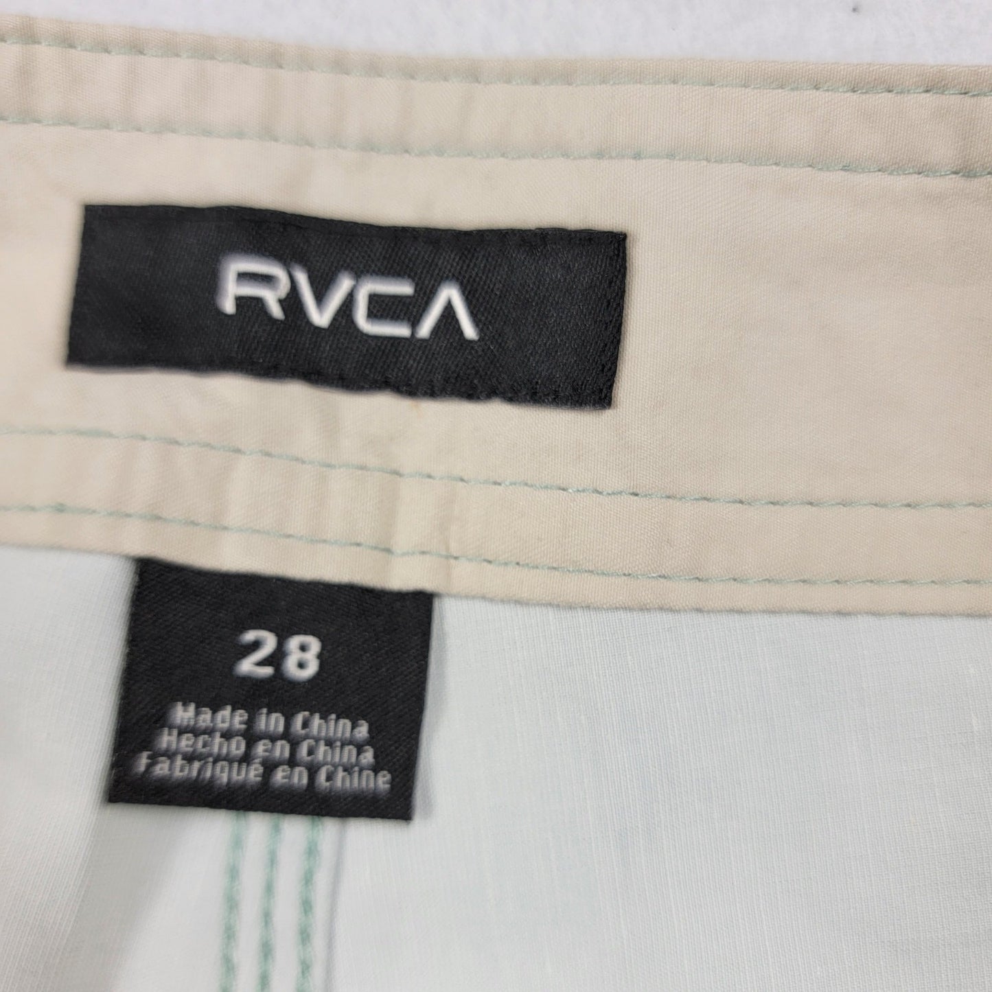 RVCA Cut Palm Trunk Boardshorts Green Haze Size 28 Short 17" Hemp Blend Surf2