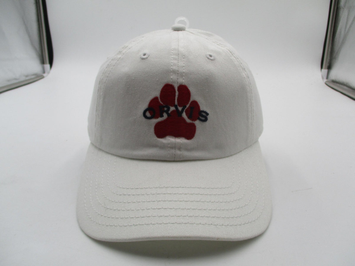 Orvis Hat Cap Strap Back Mens One Size White Paw Print Dog Baseball Cotton Twill0