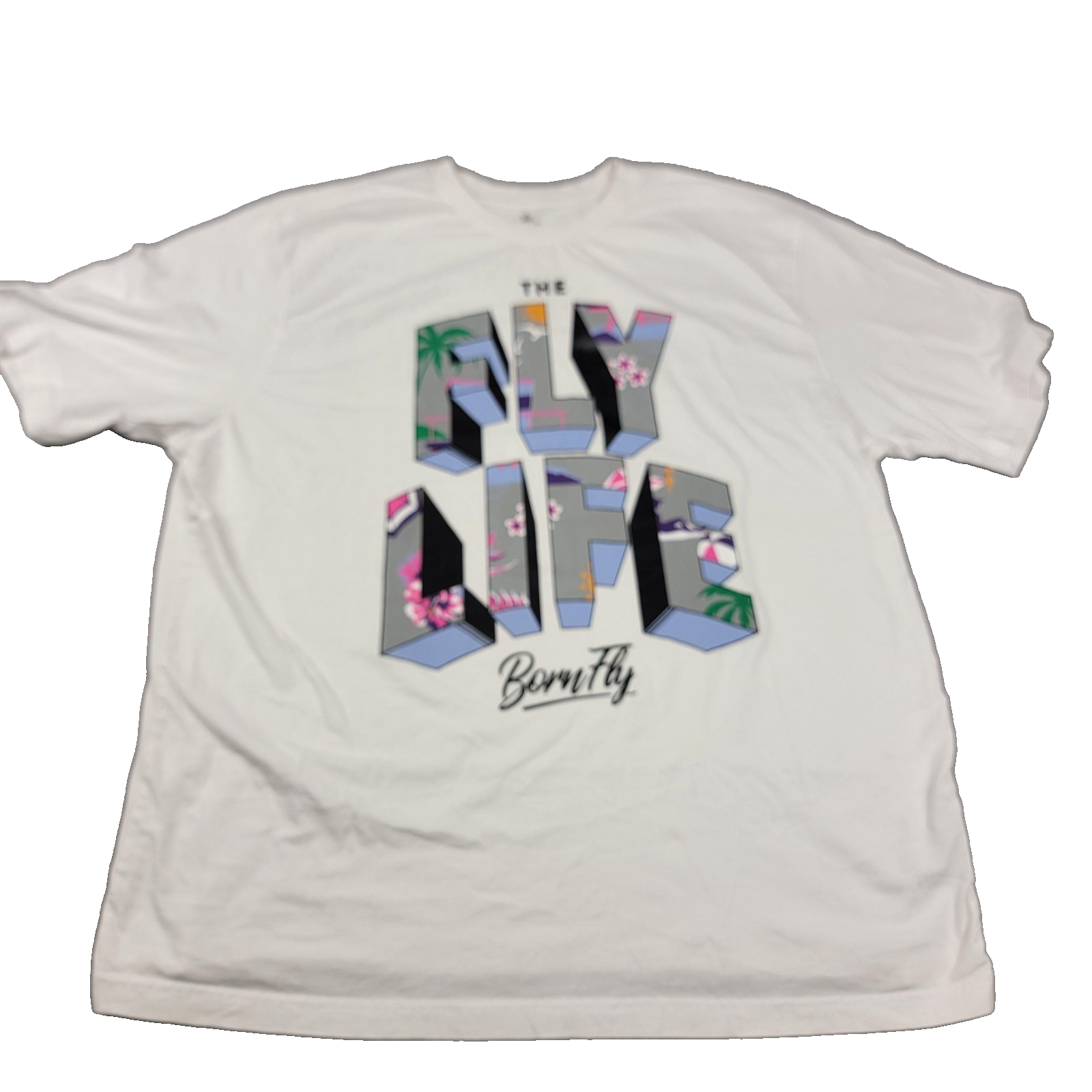 Born Fly Shirt Men's 3XL White The Fly Life Graphic Cotton SS Crewneck