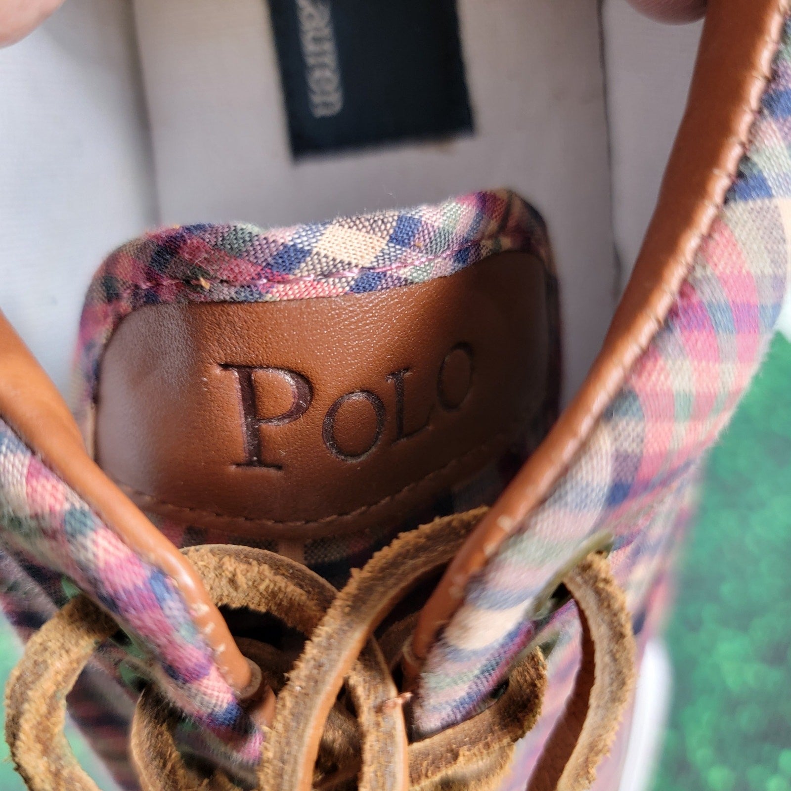 Ralph Lauren Polo Vaughn Boat Deck Shoes Wine Plaid Sz 8D6