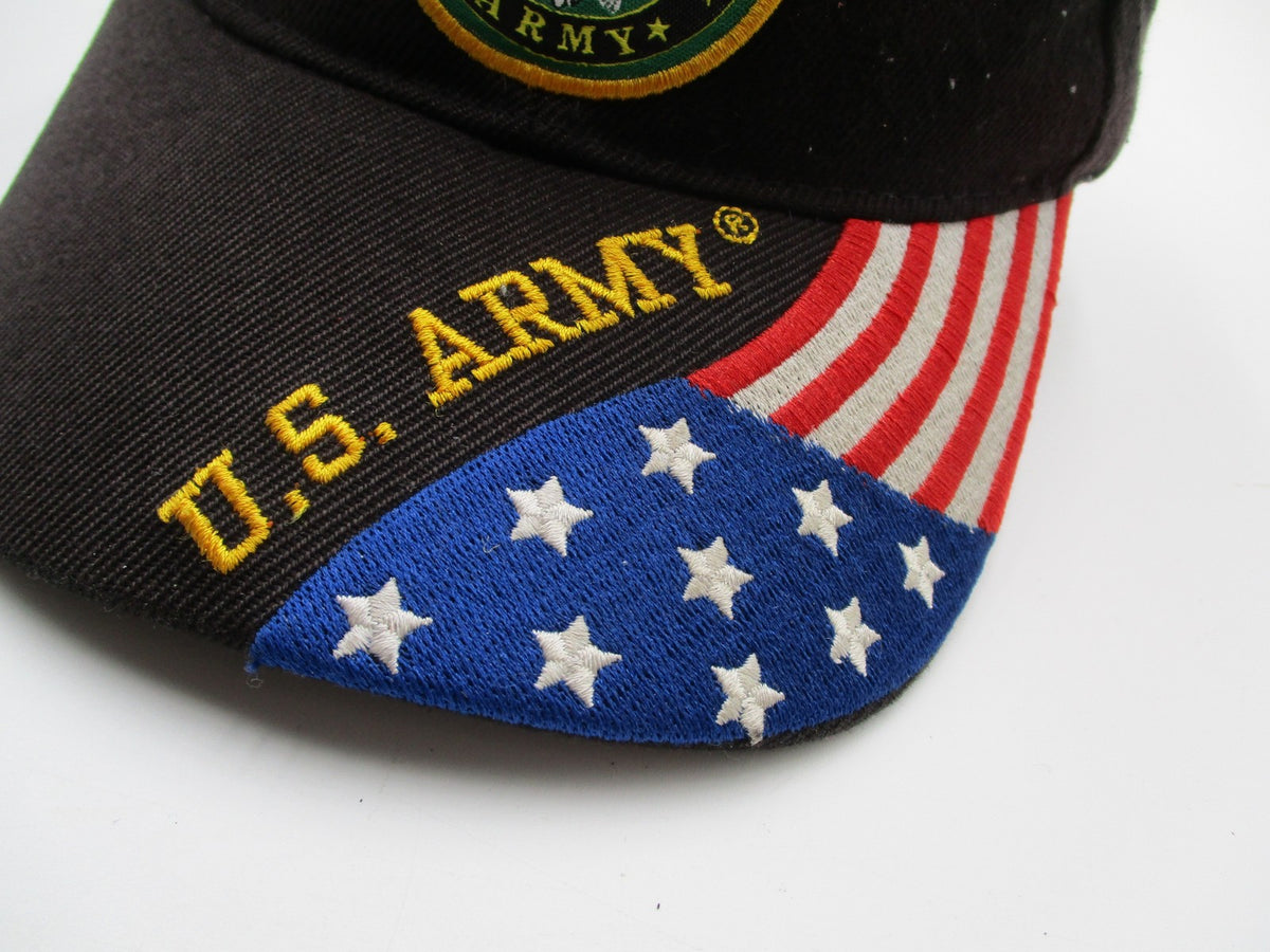 U.S. Army Hat Cap Strap Back Mens One Size Black Flag Stars USA Patriotic1