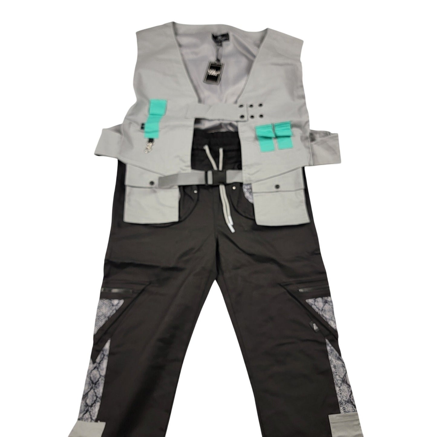 The Hideout Clothing Utility Vest & Pants Set Black Gray 2XL NWT 806070