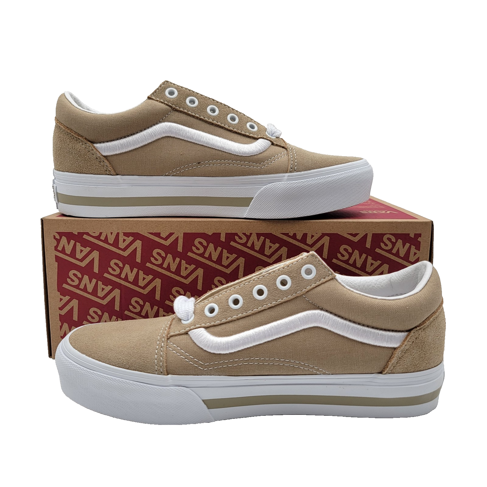VANS PREMIUM Junior Old Skool Platform Sz 6 Khaki Suede & Canvas VN0009PDKHK NIB1