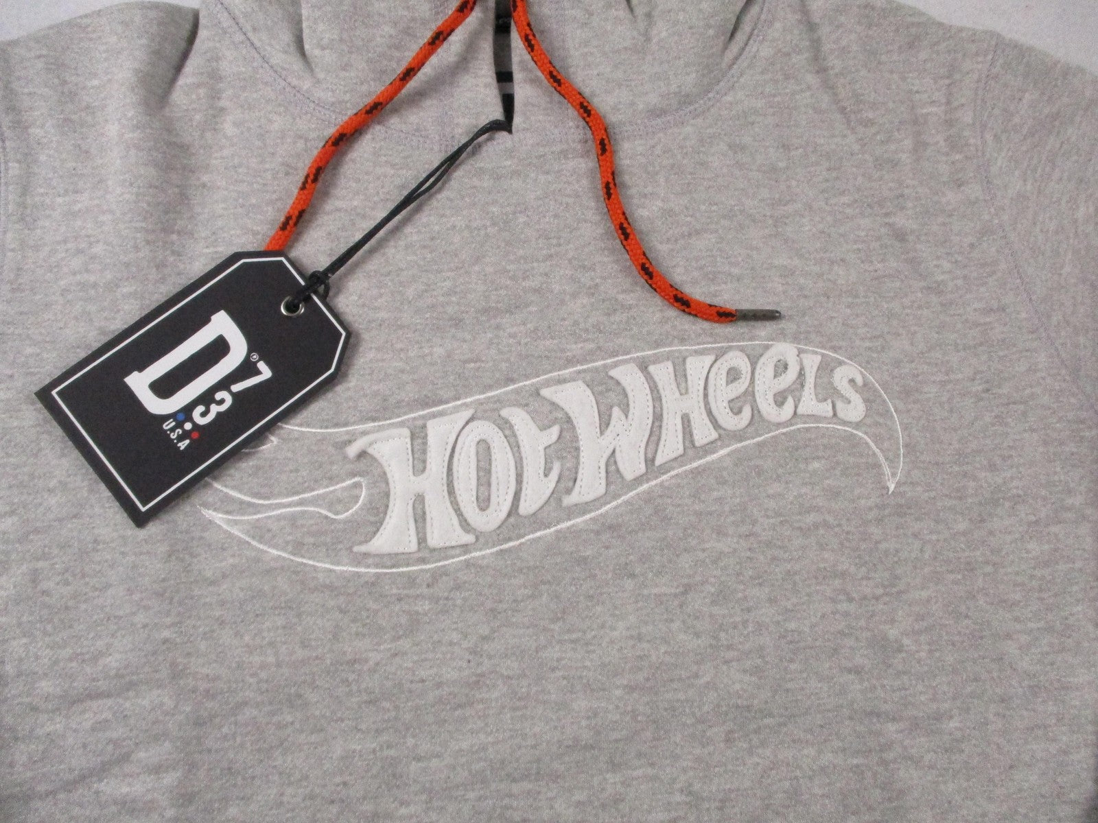 D73 USA Hot Wheels Hoodie Sweatshirt Womens M Light Grey Pullover Graphic 12942