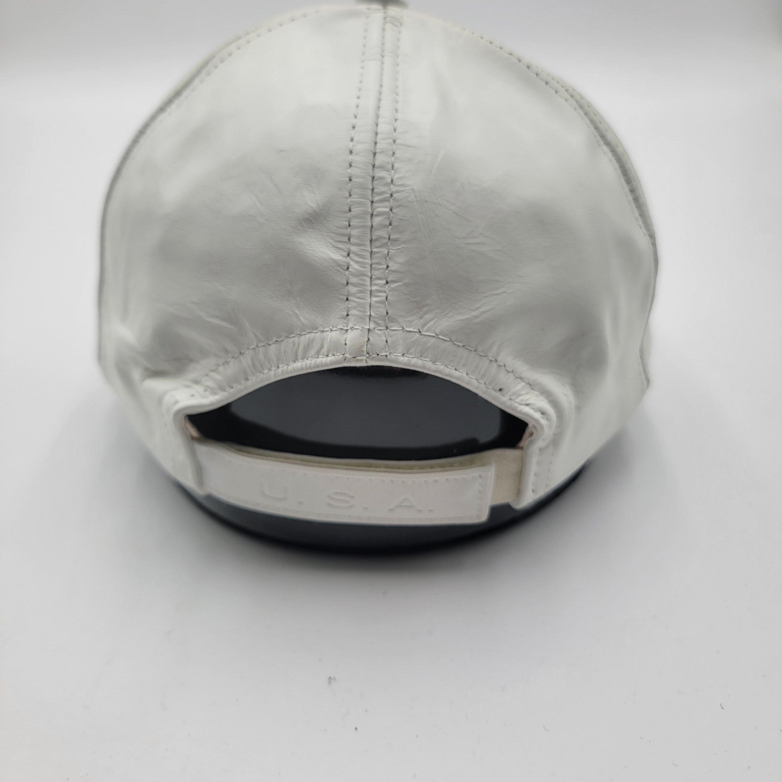 Genuine Leather Hat Cap Strap Back White USA Made One Size Mens Classic2
