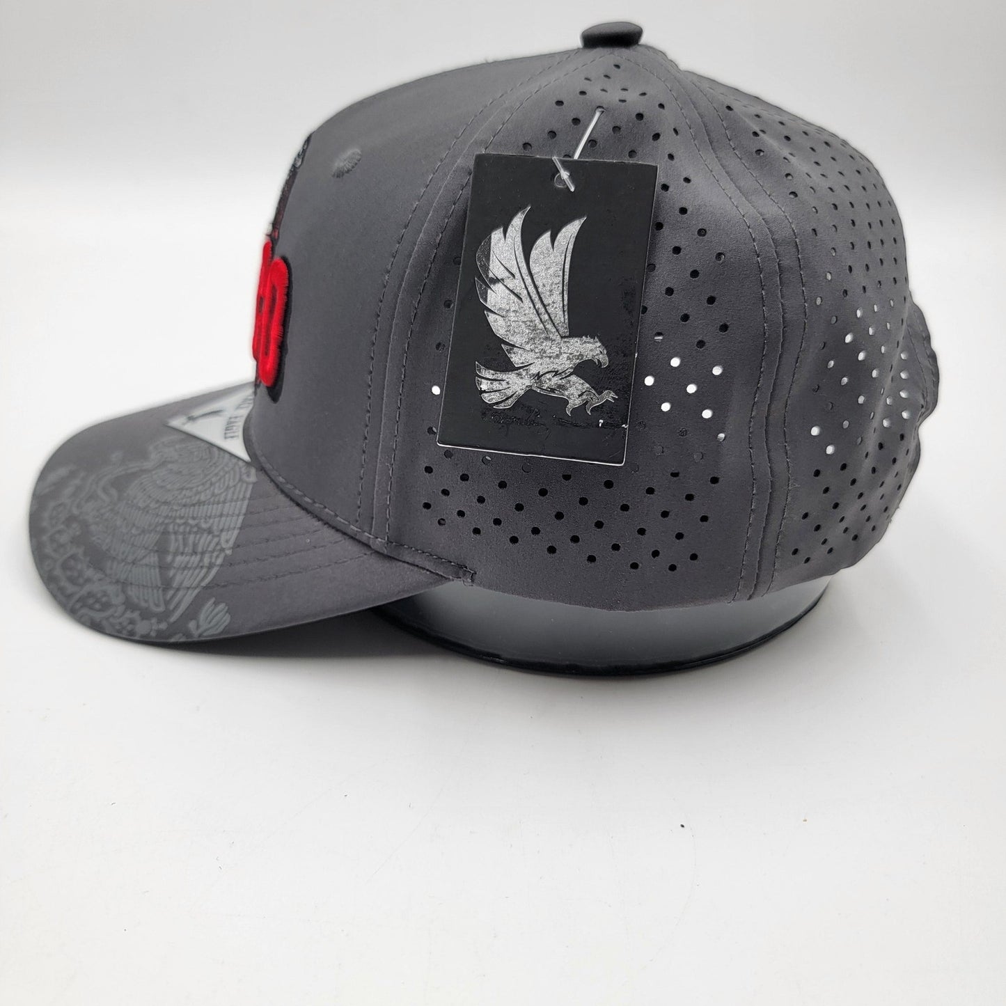 Mexico Hat Cap Snap Back Gray Black Eagle Embroidered Perforated Trucker Mens1
