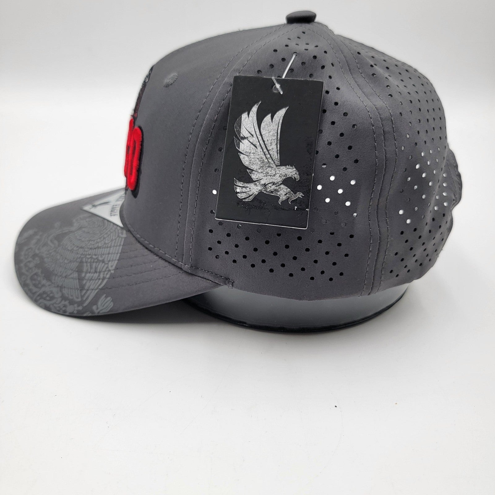 Mexico Hat Cap Snap Back Gray Black Eagle Embroidered Perforated Trucker Mens1