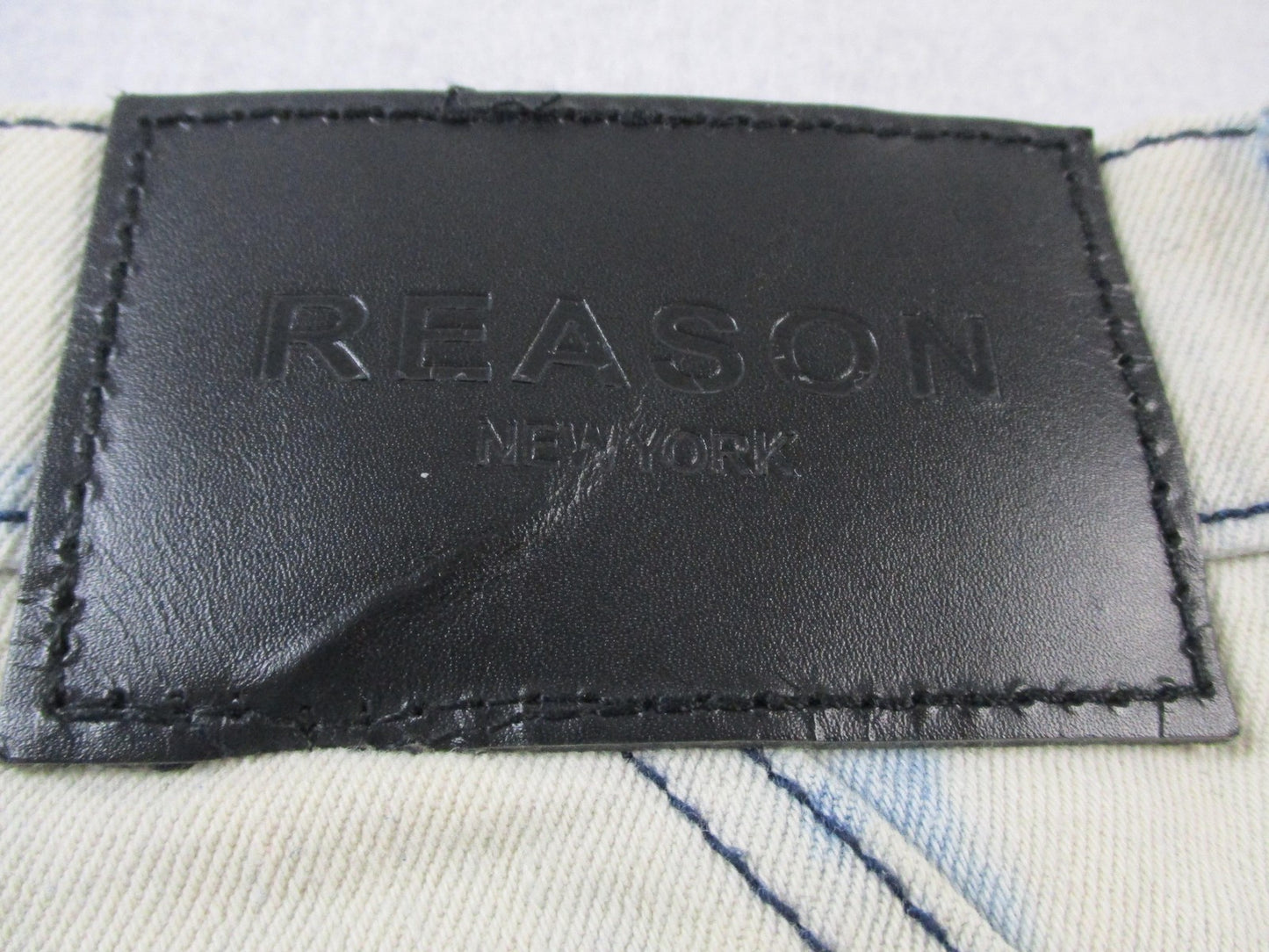 Reason Jeans Mens 44 Slim Acid Wash Mulberry Moto Skull Denim Embroidered 142210