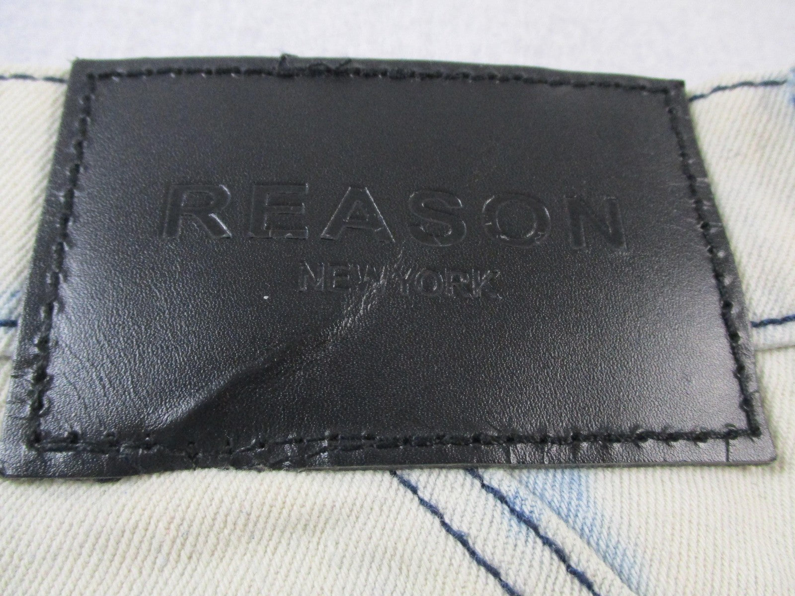 Reason Jeans Mens 44 Slim Acid Wash Mulberry Moto Skull Denim Embroidered 142210
