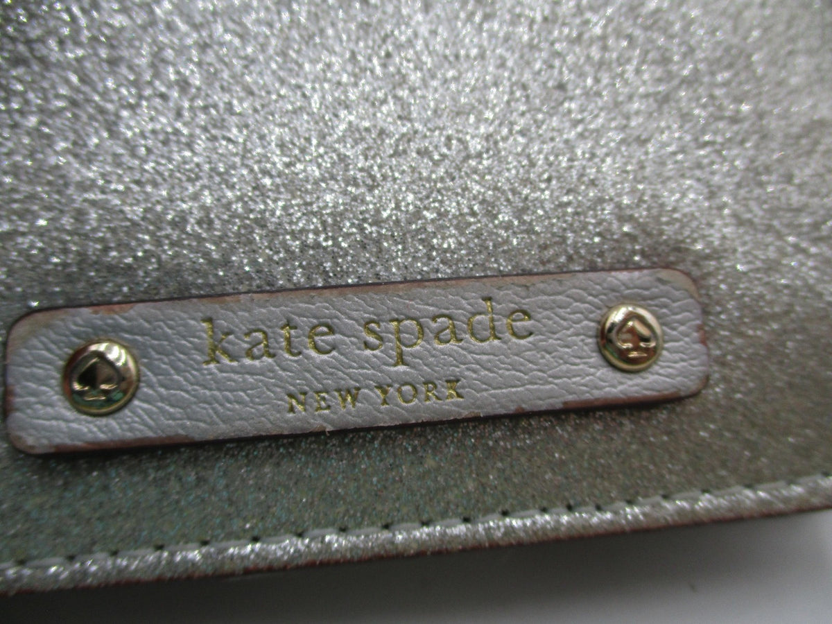 Kate Spade Wallet Women's One Size Silver Glitter Bifold Zip Coin Purse Leather1