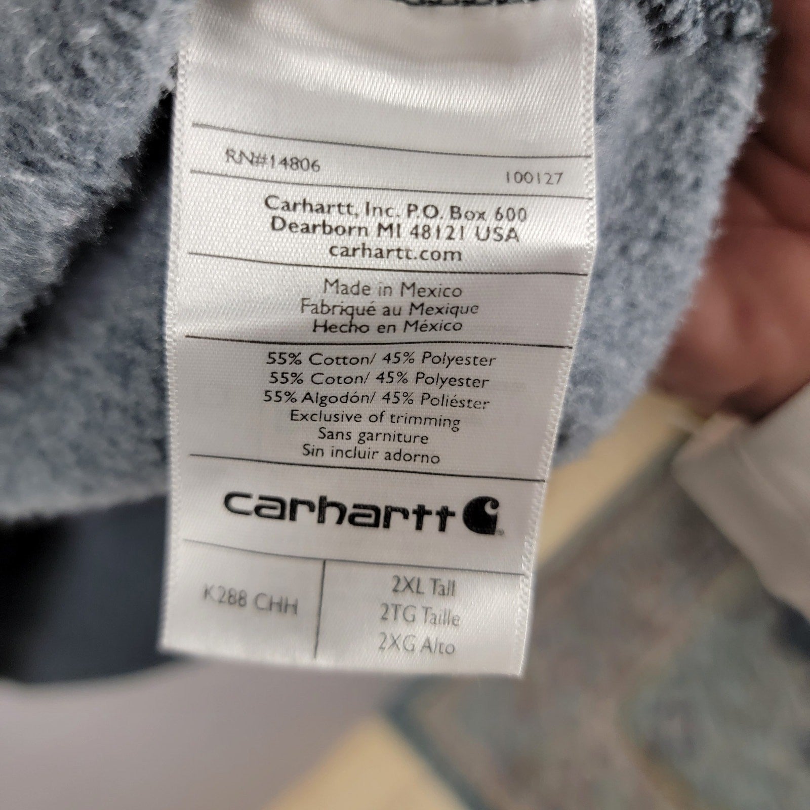 Mens Carhartt Pullover Pocket Hoodie Sz 2XL Tall