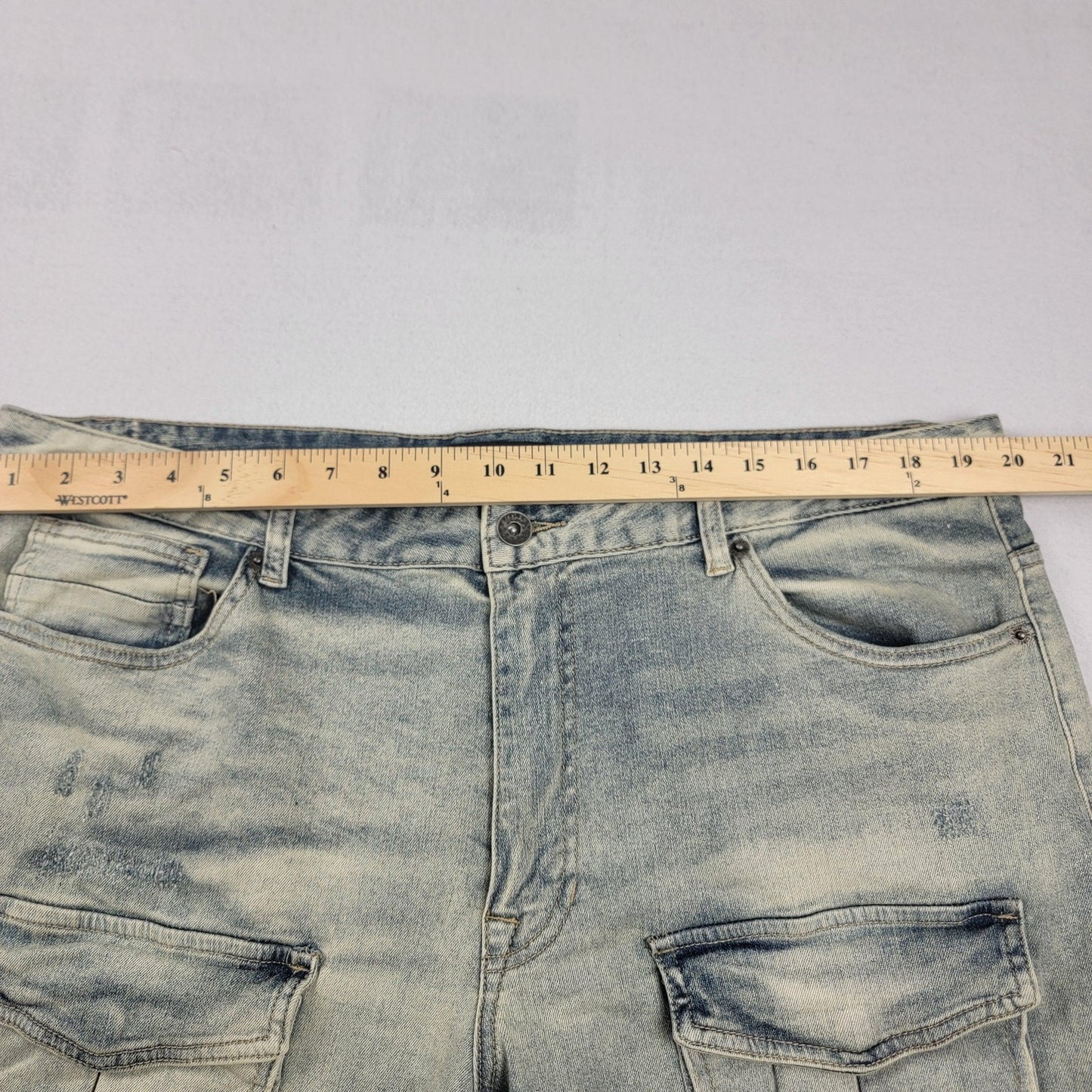 Decibel Jeans Mens 40x36 Blue Distressed Cargo Pockets Straight Leg