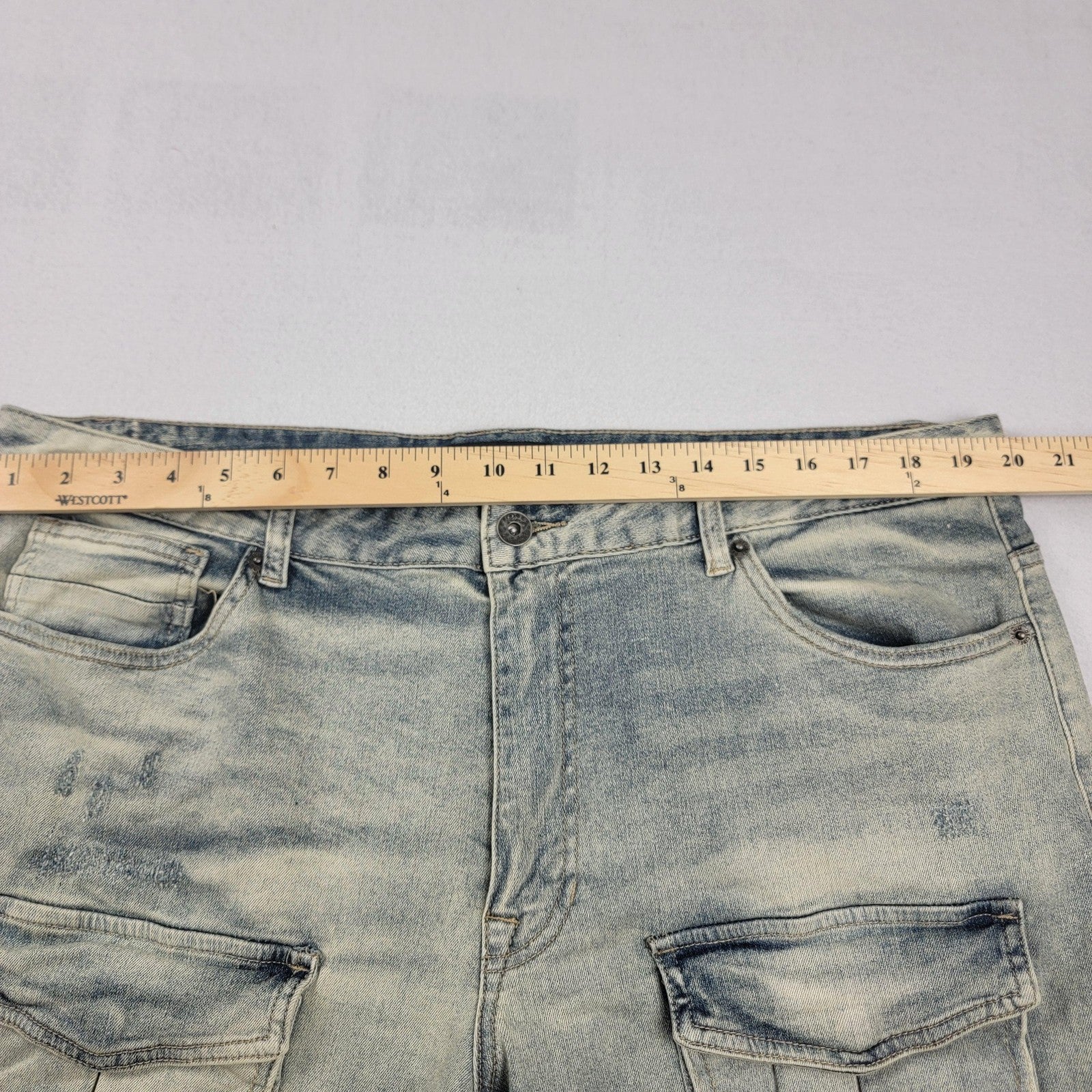 Decibel Jeans Mens 40x36 Blue Distressed Cargo Pockets Straight Leg