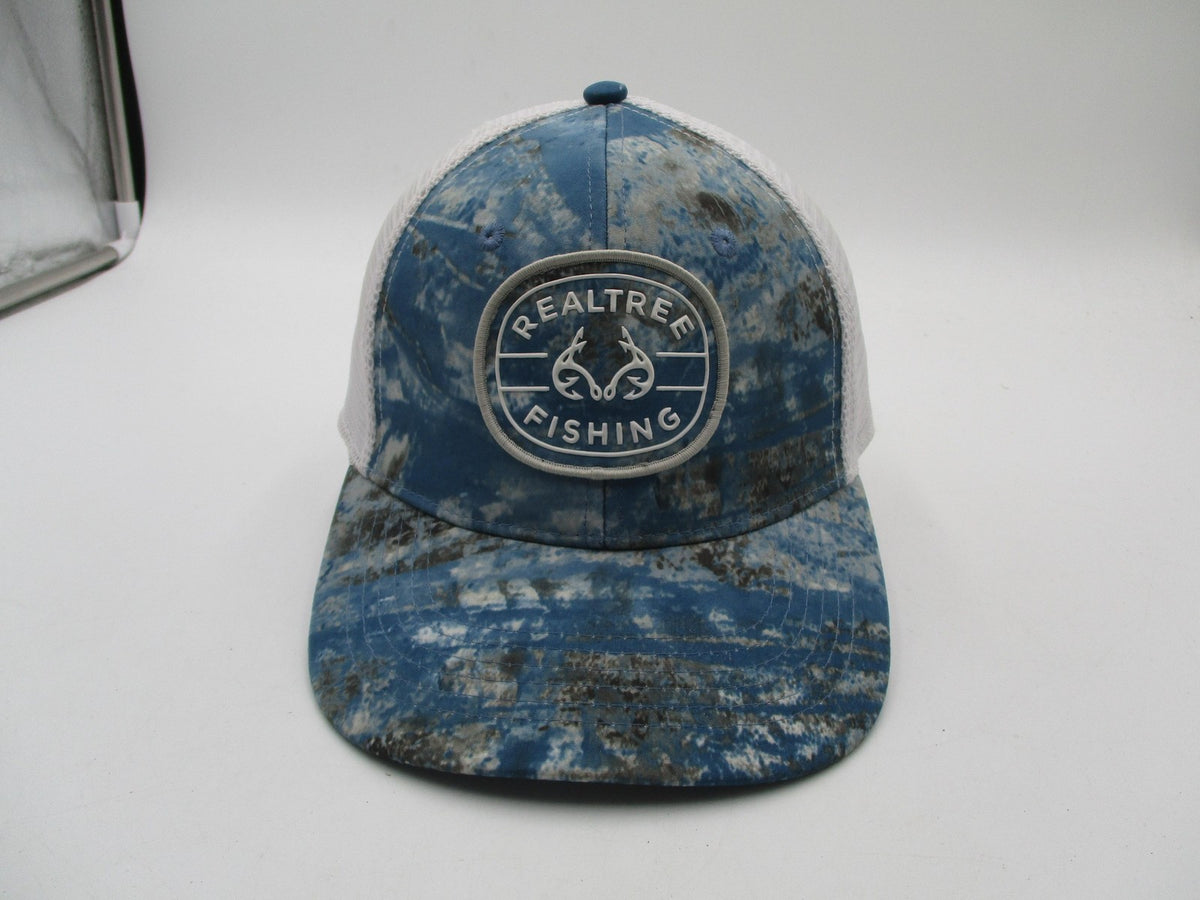 Realtree Fishing Hat Cap Fitted Mens L/XL Blue Camo Mesh Trucker Patch0