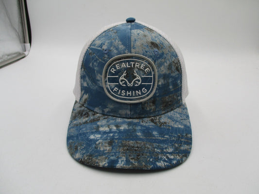 Realtree Fishing Hat Cap Fitted Mens L/XL Blue Camo Mesh Trucker Patch0