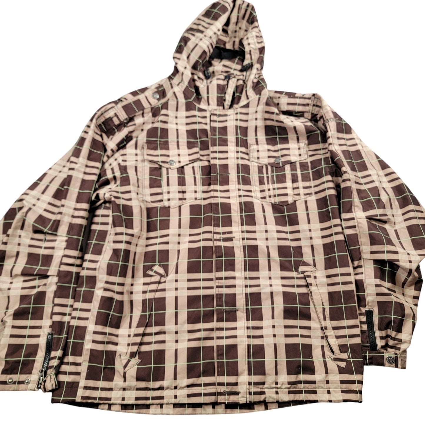 Sessions Terrain Series RECCO Plaid Snowboard Ski Jacket Men’s XL Brown Beige0