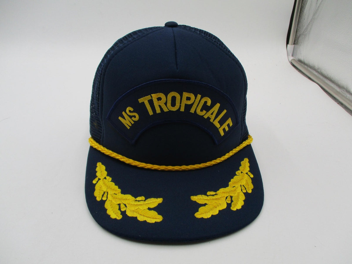Vintage MS Tropicale Hat Cap Snap Back Mens One Size Blue Nautical Embroidered0