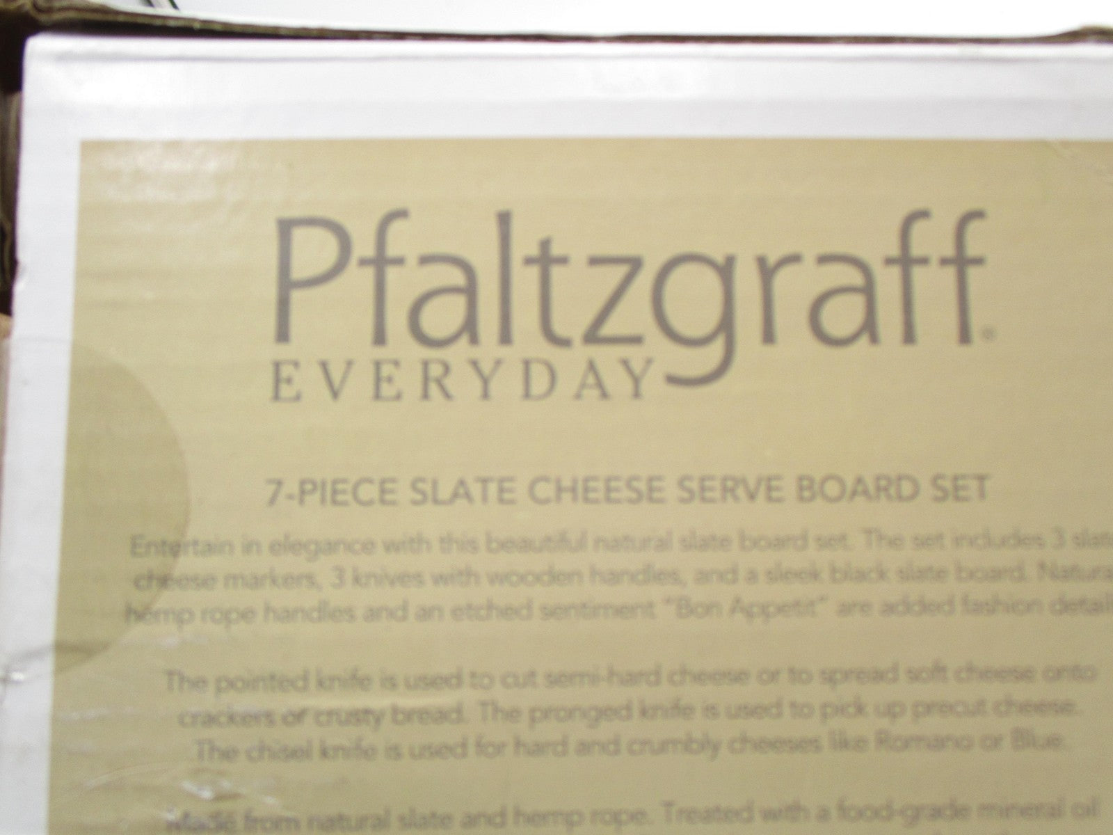 Pfaltzgraff Everyday 7-Piece Slate Cheese Serving Tray Bon Appetit Rope Handles3