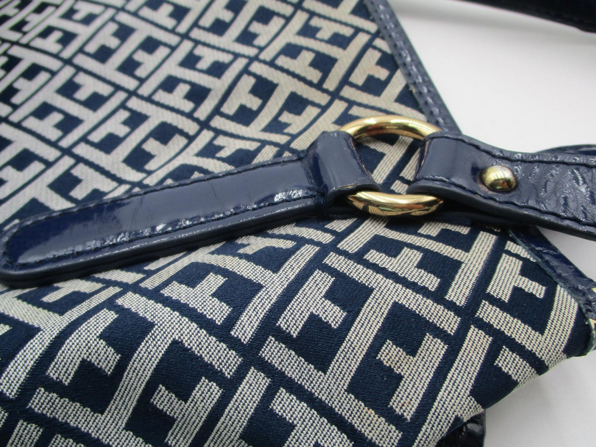 Tommy Hilfiger Shoulder Bag Womens Medium Blue Logo Canvas Faux Leather Studded2