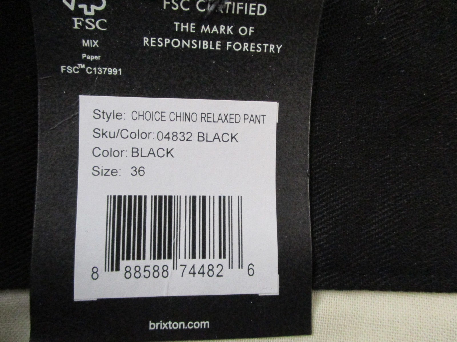 Brixton Pants Mens 36x34 Black Choice Chino Relaxed Fit Stretch Wide Leg 14554