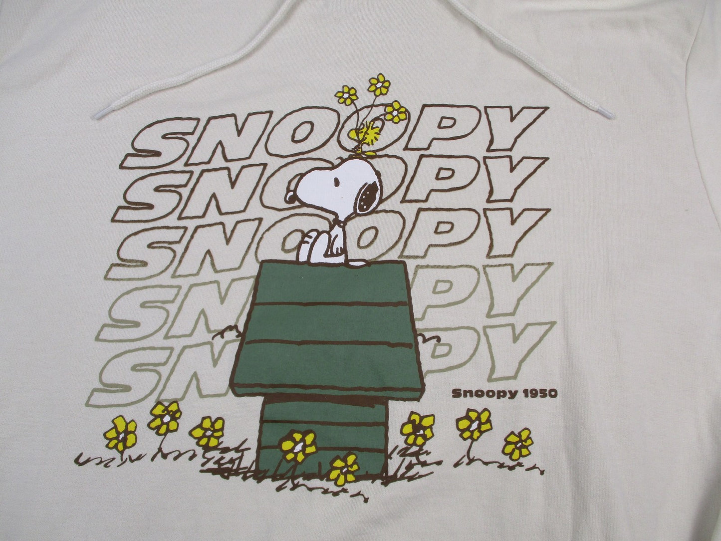 Peanuts Snoopy Hoodie Mens 2XL White Pullover Graphic Woodstock Cartoon 1337382