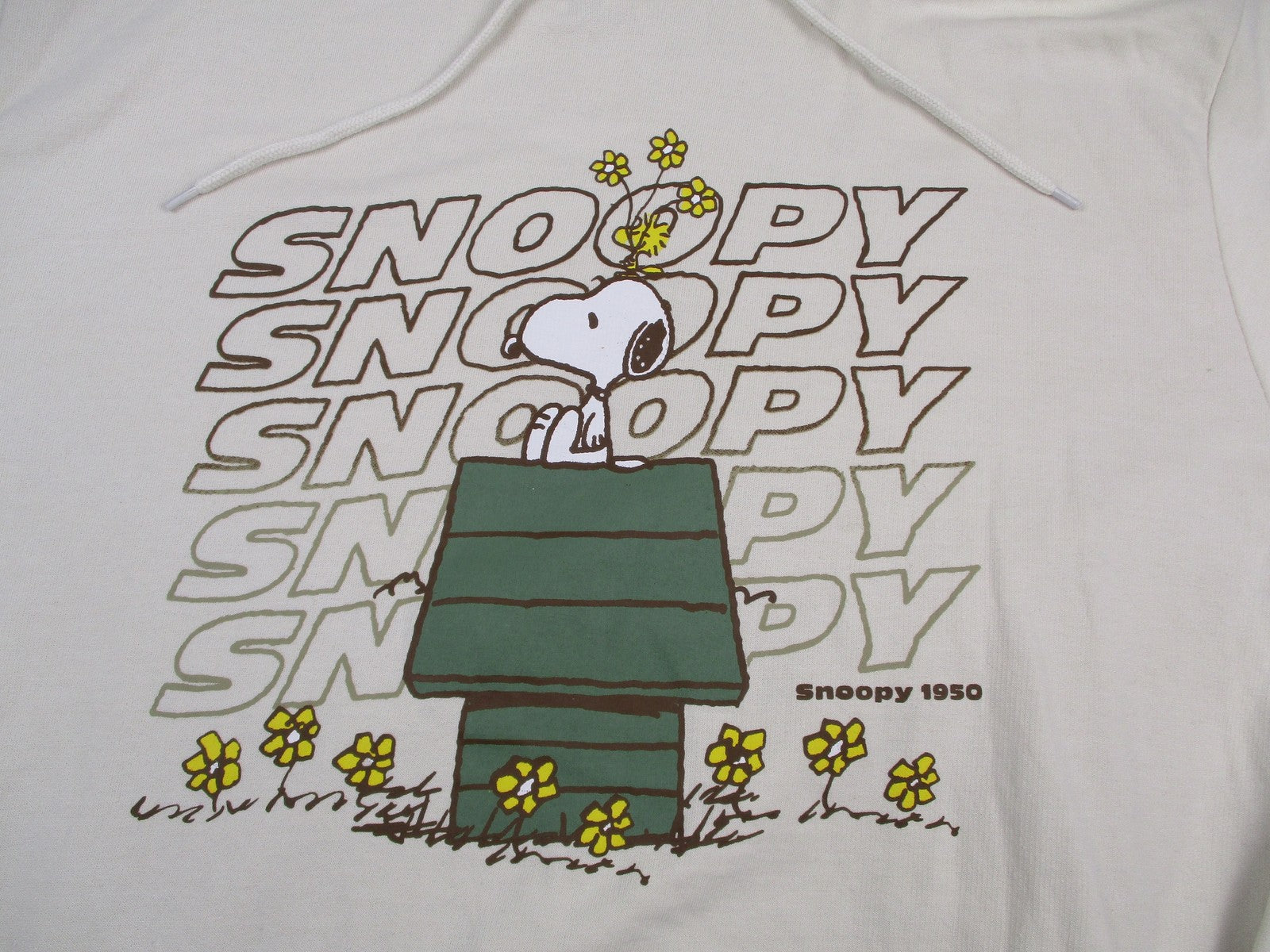 Peanuts Snoopy Hoodie Mens 2XL White Pullover Graphic Woodstock Cartoon 1337382