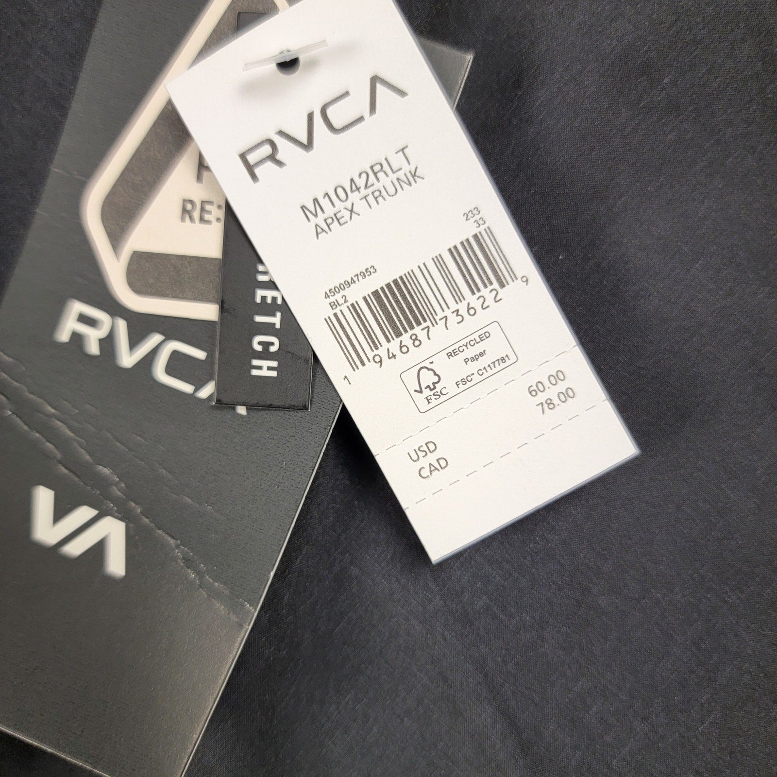 RVCA Apex Trunk 18″ Boardshorts Black Gray Side Panel Men’s Size 33 NWT6