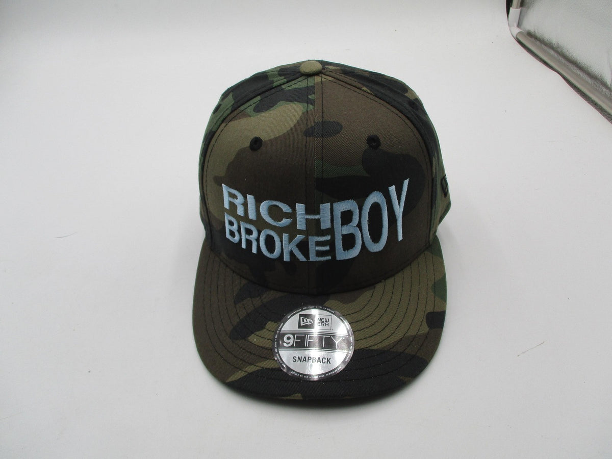 New Era Hat Cap Snap Back Mens One Size Green Camo Rich BrokeBoy Slogan3
