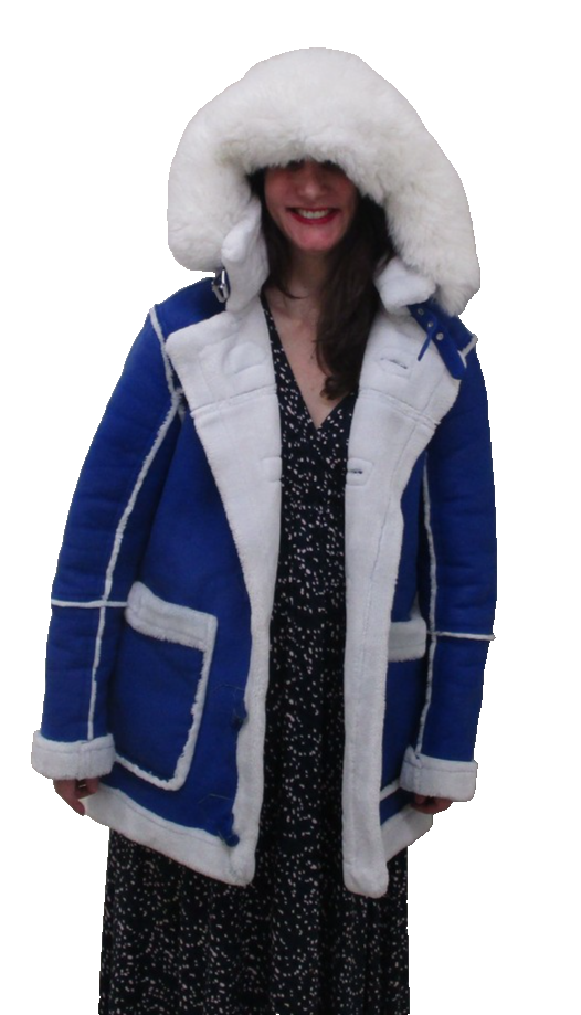 Jordan Craig Coat Womens Small Blue Faux Leather Hooded Fur Trim Shearling Parka0