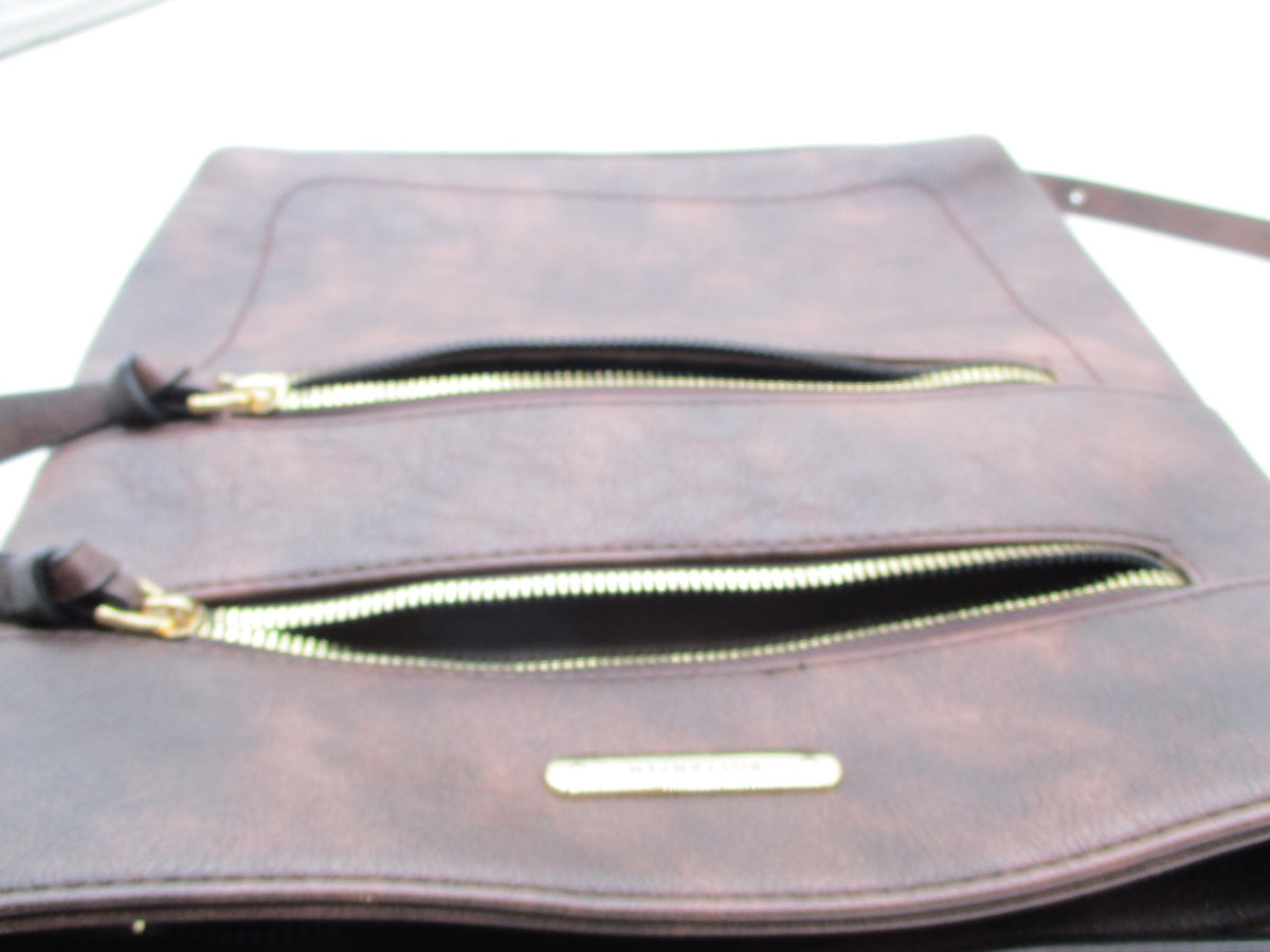 Bostanten Crossbody Bag Womens Medium Brown Faux Leather Gold Zip Pockets3