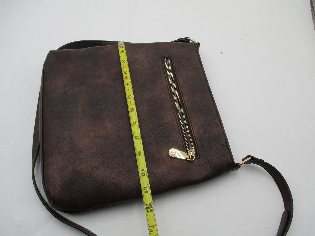 Bostanten Crossbody Bag Womens Medium Brown Faux Leather Gold Zip Pockets12