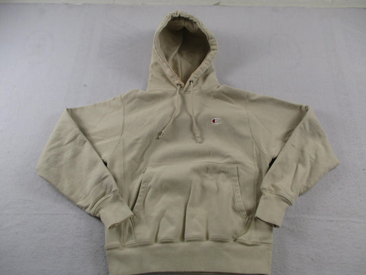 Vintage Champion Reverse Weave Hoodie Mens Small Beige Pullover Sweatshirt Logo0