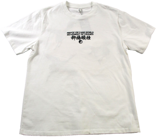 NIEPCE Yin Yang Shirt Mens Medium White Crane Graphic Embroidered Tee 15110