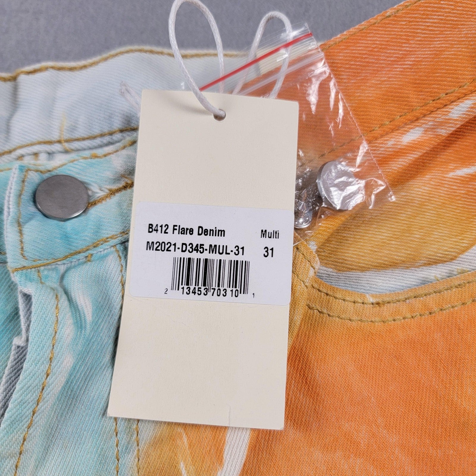 mnml B412 Flare Denim Jeans Womens 31 Tie Dye Multicolor Distressed Flared