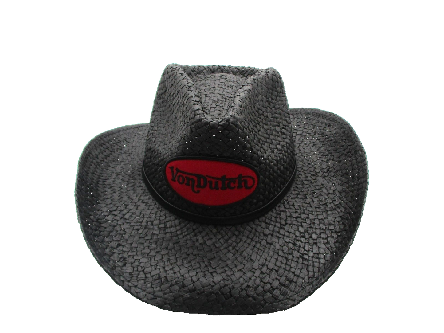 Von Dutch Hat Cowboy Fitted One Size Black Red Straw Wide Brim Western Mens1