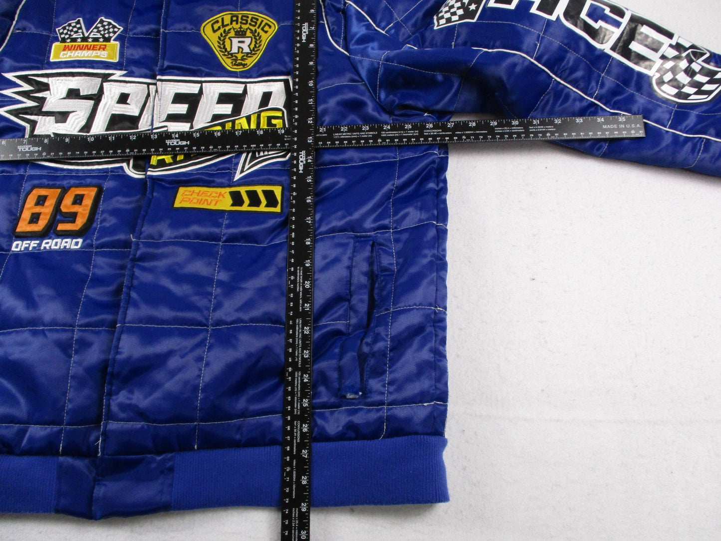 R3bel Jacket Mens 2XL Blue Racing Speed Car Graphic Quilted Satin Bomber6